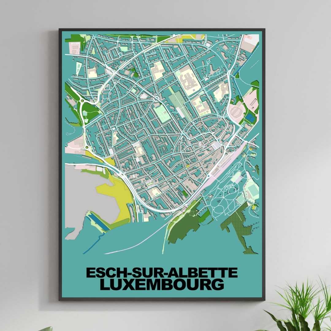 COLOURED ROAD MAP OF ESCH-SUR-ALBETTE , LUXEMBOURG BY MAPBAKES