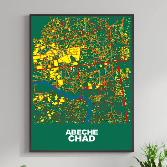COLOURED ROAD MAP OF ABECHE, CHAD BY MAPBAKES