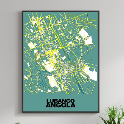 COLOURED ROAD MAP OF LUBANGO, ANGOLA BY MAPBAKES