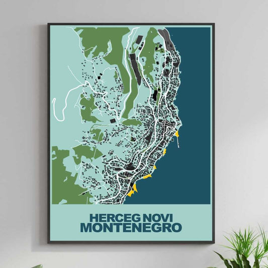 COLOURED ROAD MAP OF HERCEG NOVI, MONTENEGRO BY MAPBAKES