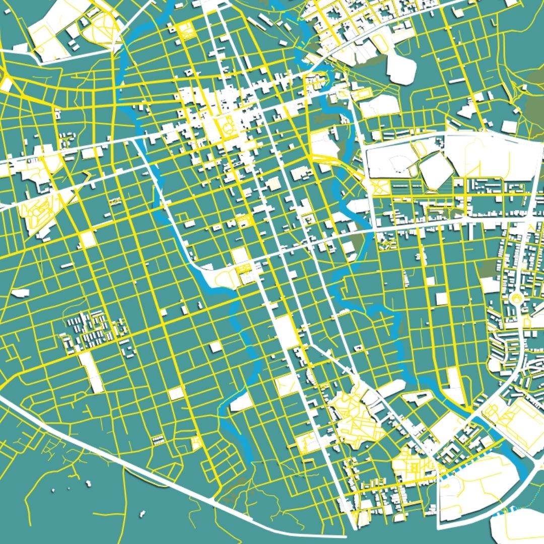 COLOURED ROAD MAP OF SANTA CLARA, CUBA BY MAPBAKES