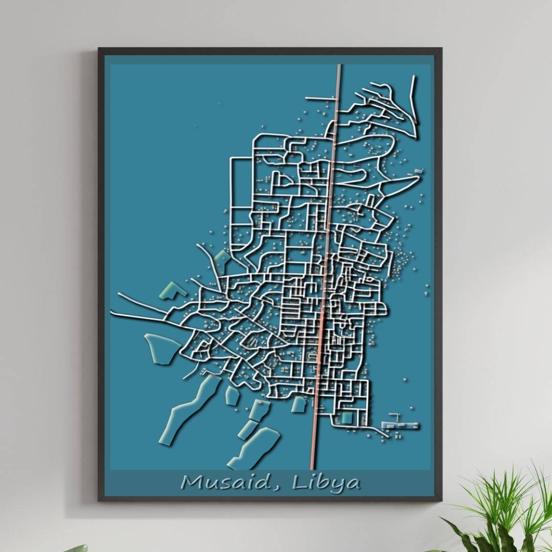COLOURED ROAD MAP OF MUSAID, LIBYA BY MAPBAKES