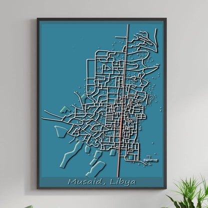 COLOURED ROAD MAP OF MUSAID, LIBYA BY MAPBAKES