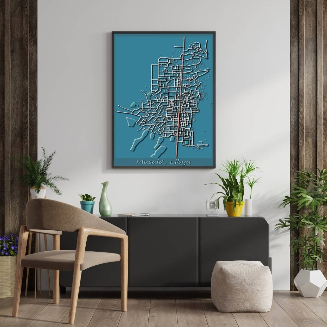 COLOURED ROAD MAP OF MUSAID, LIBYA BY MAPBAKES