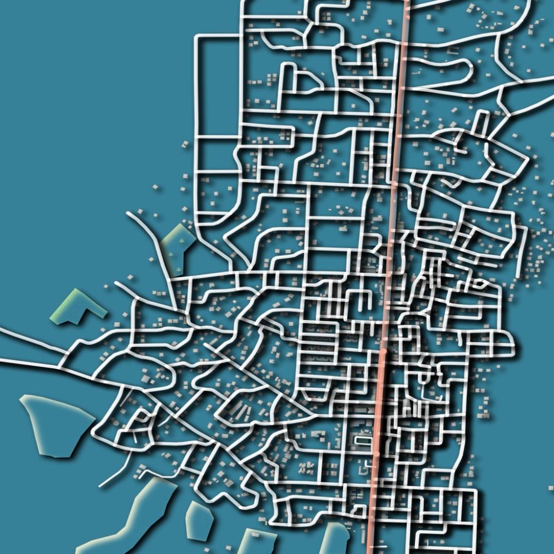 COLOURED ROAD MAP OF MUSAID, LIBYA BY MAPBAKES
