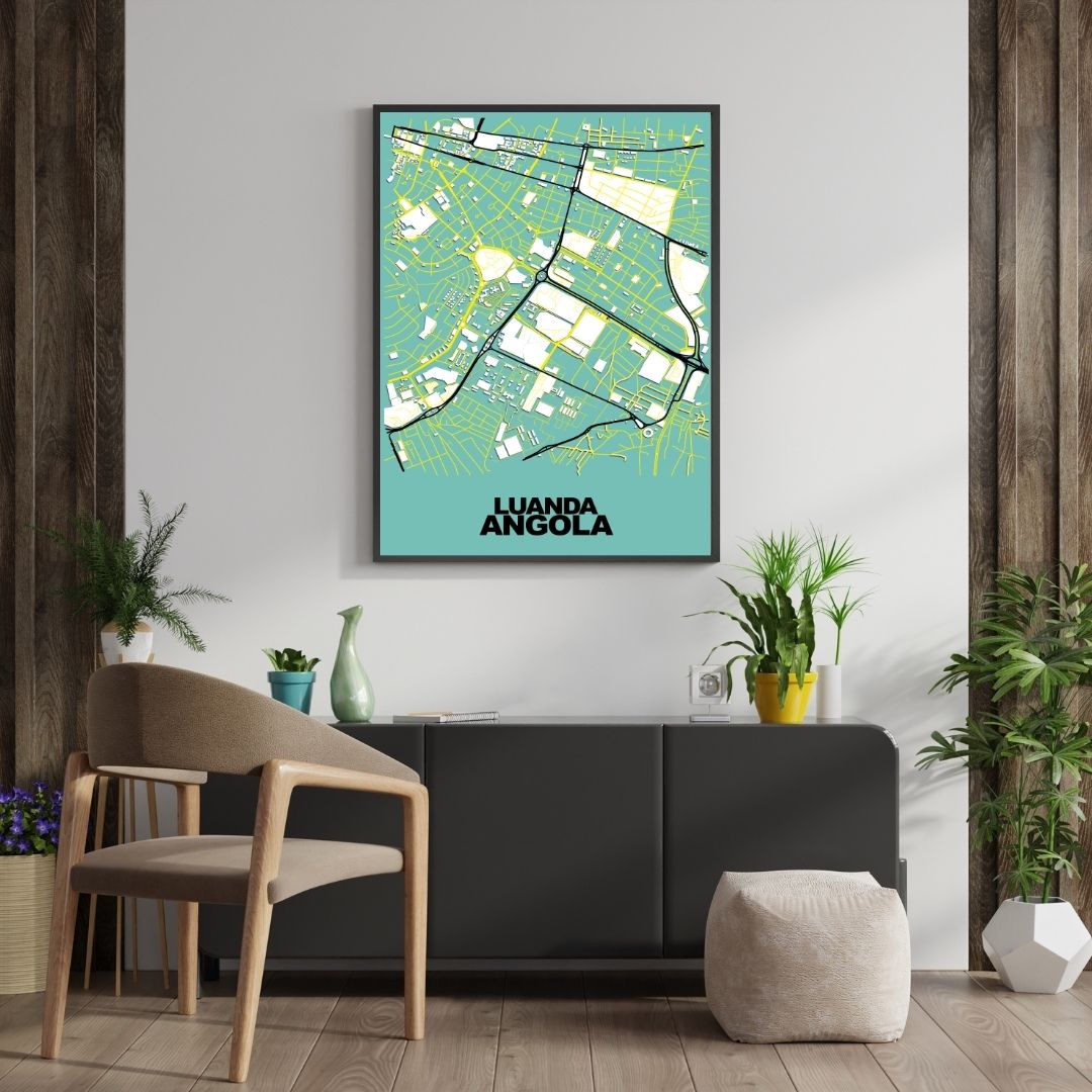 COLOURED ROAD MAP OF LUANDA, ANGOLA BY MAPBAKES