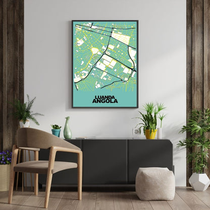 COLOURED ROAD MAP OF LUANDA, ANGOLA BY MAPBAKES