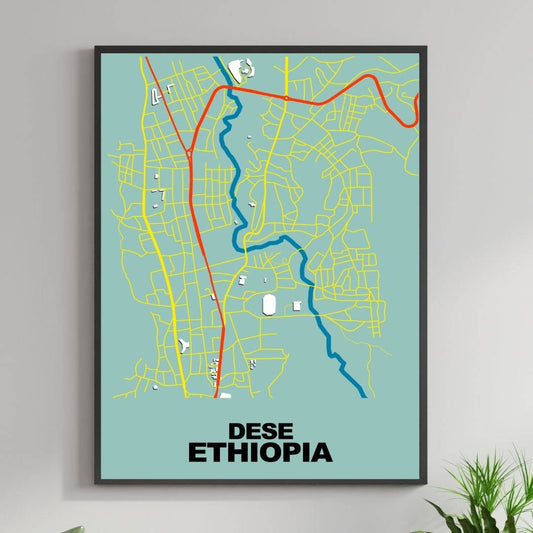 COLOURED ROAD MAP OF DESE, ETHIOPIA BY MAPBAKES