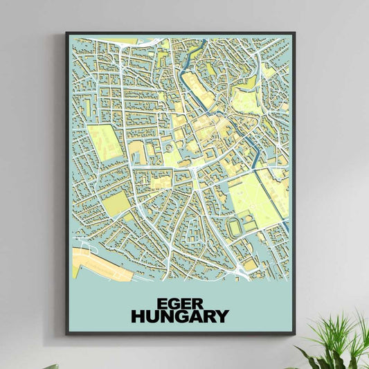 COLOURED ROAD MAP OF EGER, HUNGARY BY MAPBAKES