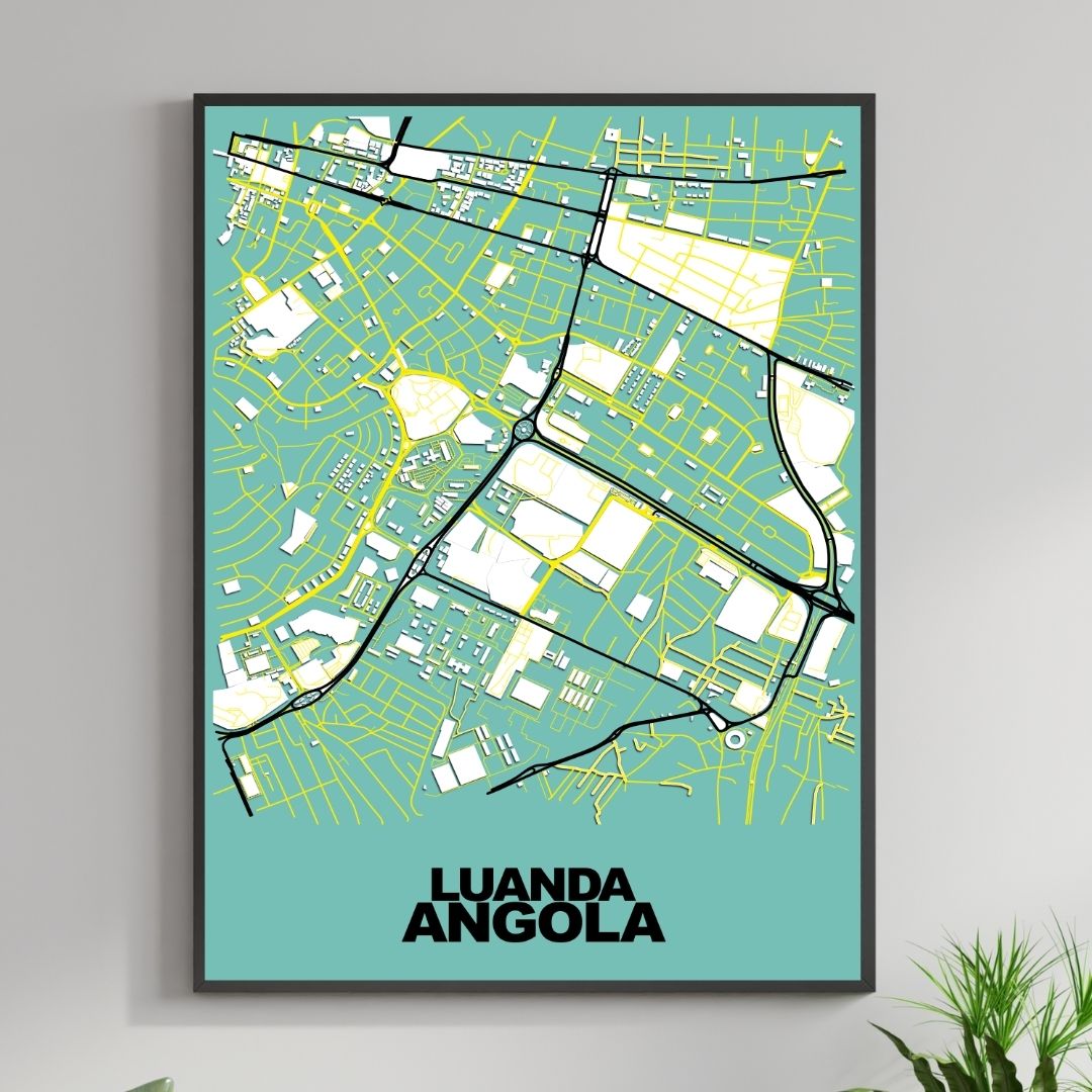 COLOURED ROAD MAP OF LUANDA, ANGOLA BY MAPBAKES