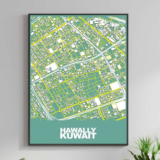 COLOURED ROAD MAP OF HAWALLY, KUWAIT BY MAPBAKES