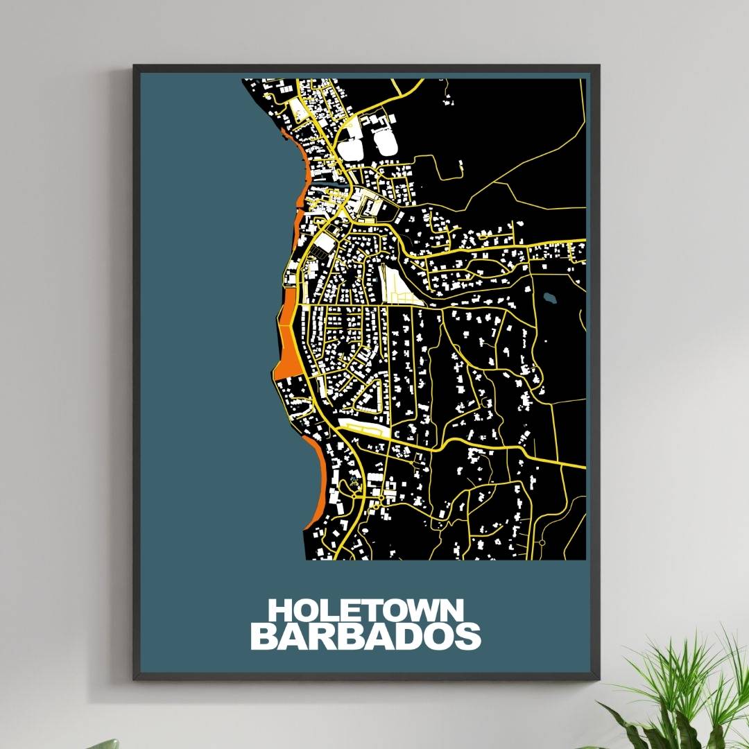 COLOURED ROAD MAP OF HOLETOWN, BARBADOS BY MAPBAKES