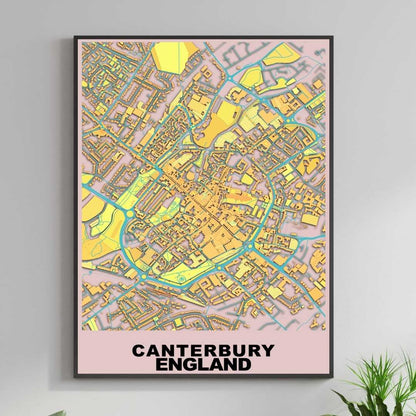 COLOURED ROAD MAP OF CANTERBURY, ENGLAND BY MAPBAKES