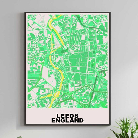 COLOURED ROAD MAP OF LEEDS, ENGLAND BY MAPBAKES