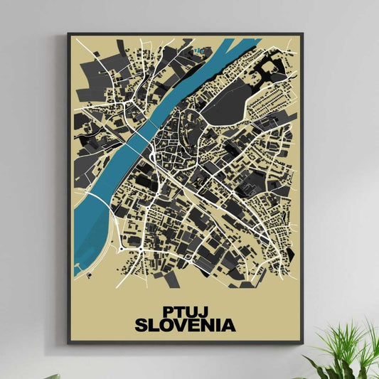 COLOURED ROAD MAP OF PTUJ, SLOVENIA BY MAPBAKES