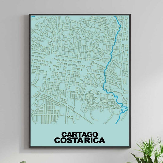 COLOURED ROAD MAP OF CARTAGO, COSTA RICA BY MAPBAKES