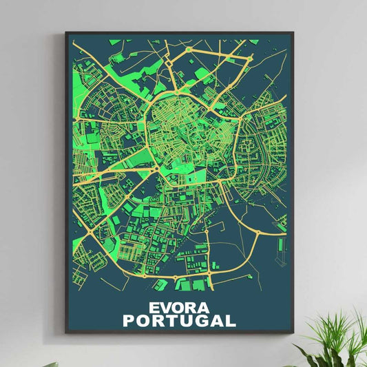 COLOURED ROAD MAP OF EVORA, PORTUGAL BY MAPBAKES