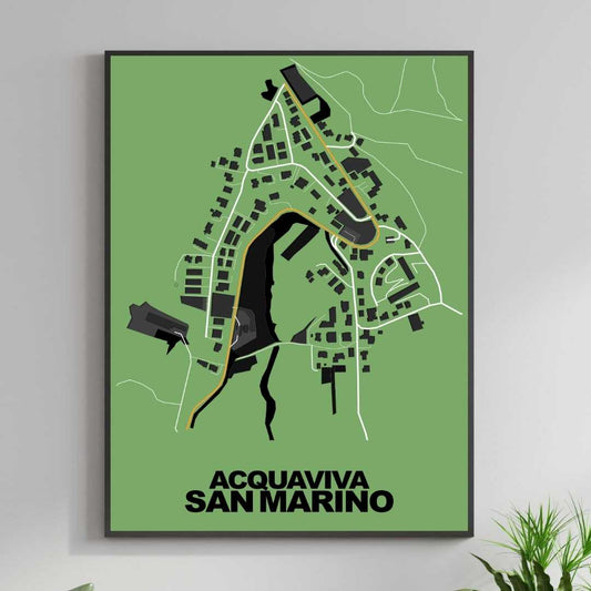 COLOURED ROAD MAP OF ACQUAVIVA, SAN MARINO BY MAPBAKES