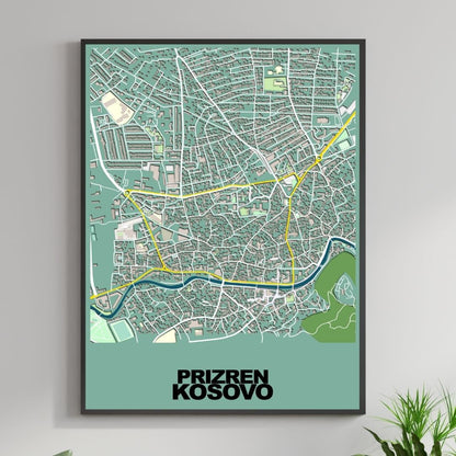 COLOURED ROAD MAP OF PRIZREN, KOSOVO BY MAPBAKES