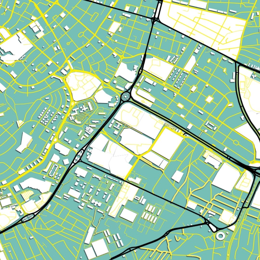 COLOURED ROAD MAP OF LUANDA, ANGOLA BY MAPBAKES