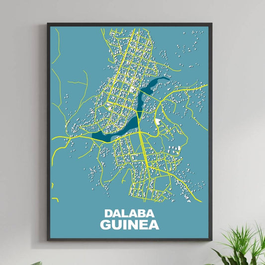 COLOURED ROAD MAP OF DALABA, GUINEA BY MAPBAKES