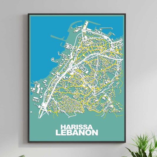 COLOURED ROAD MAP OF HARISSA, LEBANON BY MAPBAKES