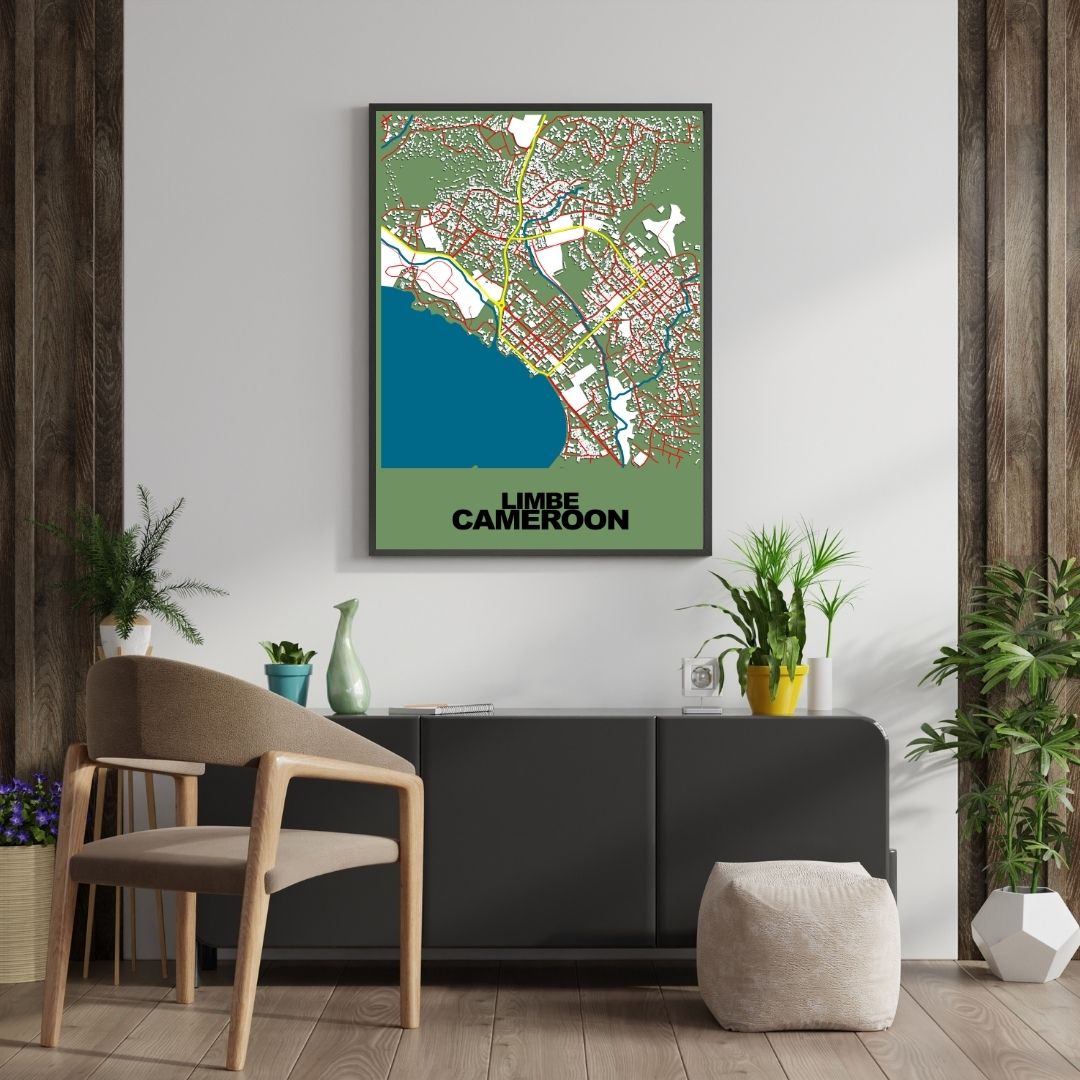 COLOURED ROAD MAP OF LIMBE, CAMEROON BY MAPBAKES