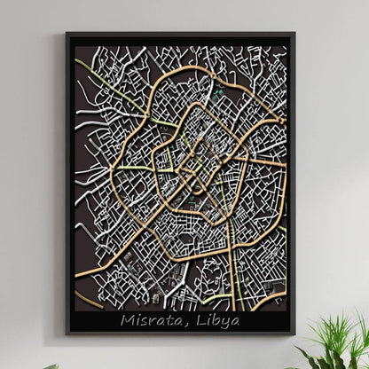 COLOURED ROAD MAP OF MISRATA, LIBYA BY MAPBAKES