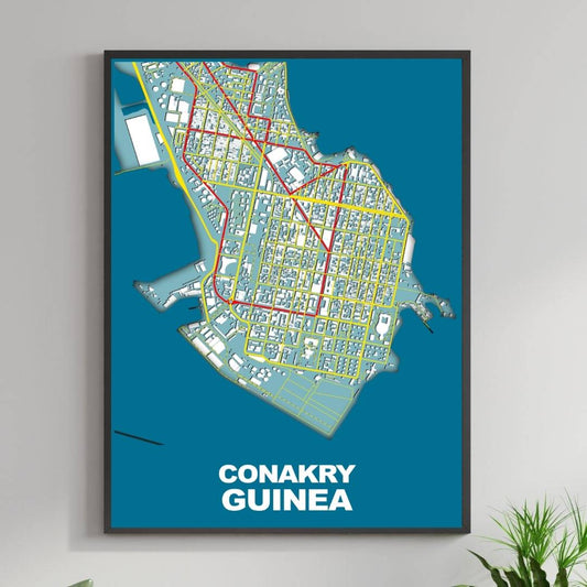 COLOURED ROAD MAP OF CONAKRY, GUINEA BY MAPBAKES