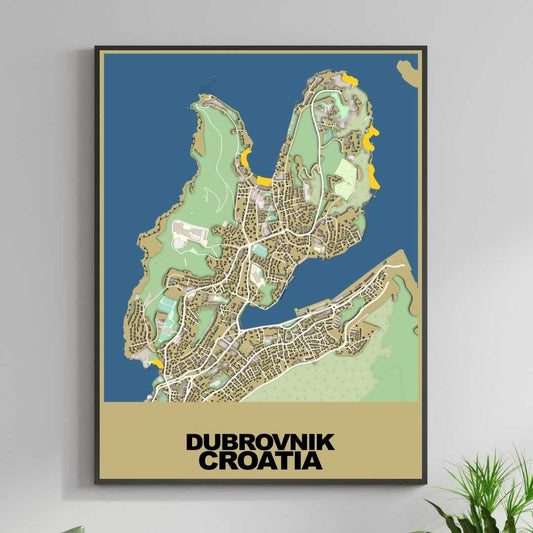 COLOURED ROAD MAP OF DUBROVINK, CROATIA BY MAPBAKES