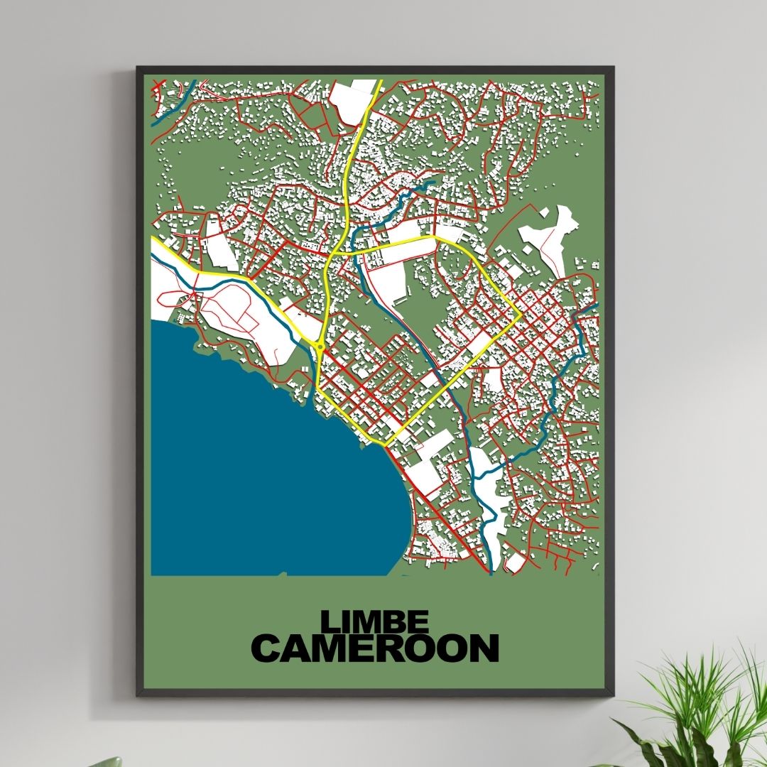 COLOURED ROAD MAP OF LIMBE, CAMEROON BY MAPBAKES