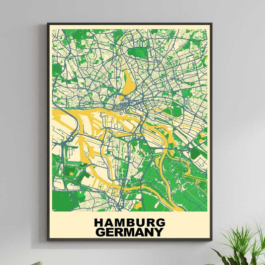 COLOURED ROAD MAP OF HAMBURG, GERMANY BY MAPBAKES