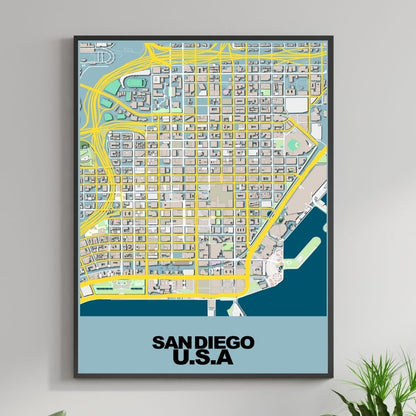 COLOURED ROAD MAP OF SAN DIEGO, USA BY MAPBAKES