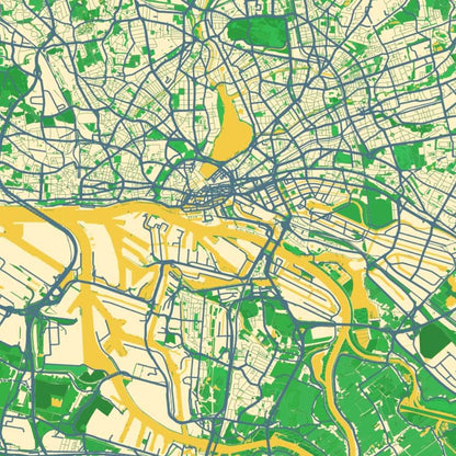 COLOURED ROAD MAP OF HAMBURG, GERMANY BY MAPBAKES