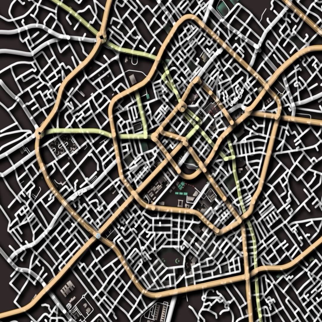 COLOURED ROAD MAP OF MISRATA, LIBYA BY MAPBAKES