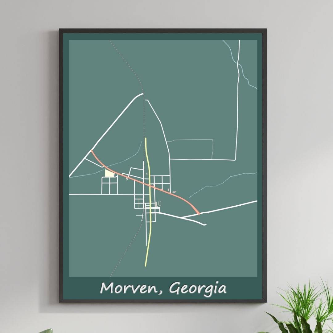 COLOURED ROAD MAP OF MORVEN, GEORGIA BY MAPBAKES