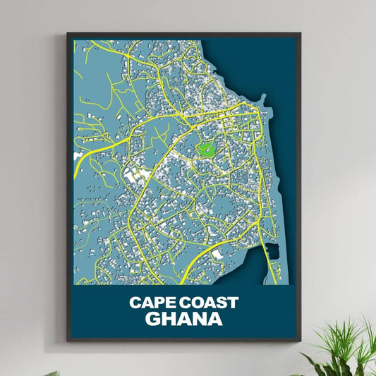 COLOURED ROAD MAP OF CAPE COAST, GHANA BY MAPBAKES