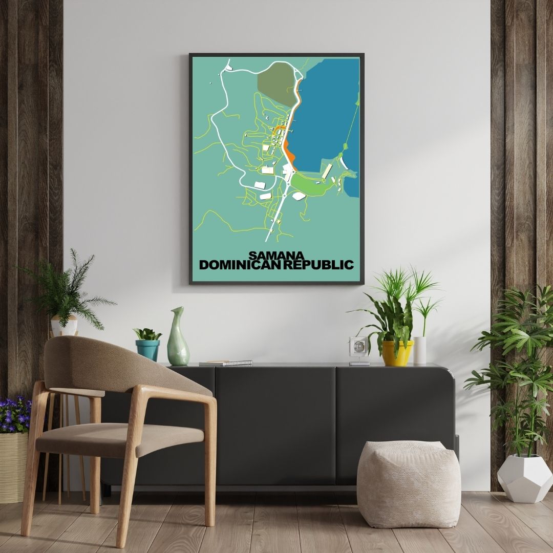 COLOURED ROAD MAP OF SAMANA, DOMINICAN REPUBLIC BY MAPBAKES