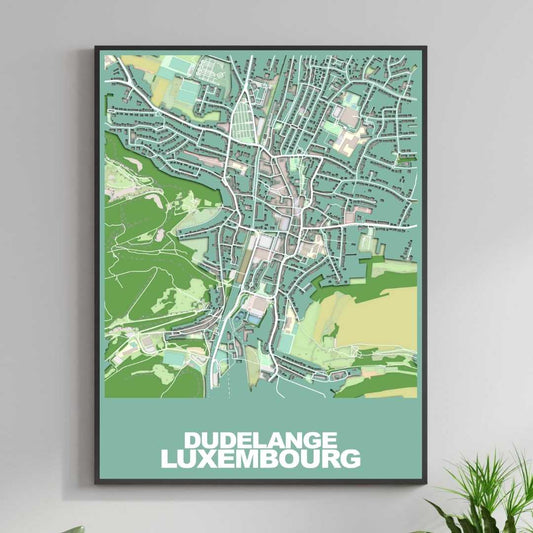 COLOURED ROAD MAP OF DUDELANGE, LUXEMBOURG BY MAPBAKES