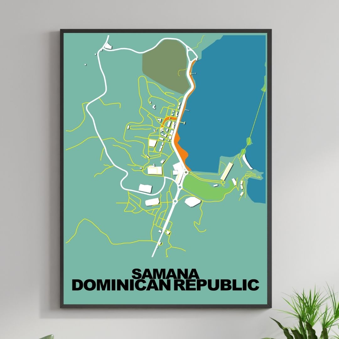 COLOURED ROAD MAP OF SAMANA, DOMINICAN REPUBLIC BY MAPBAKES