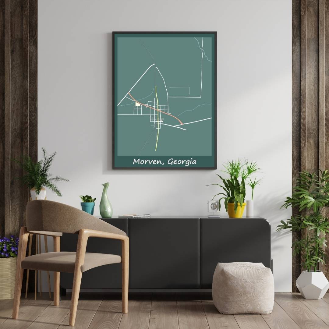 COLOURED ROAD MAP OF MORVEN, GEORGIA BY MAPBAKES