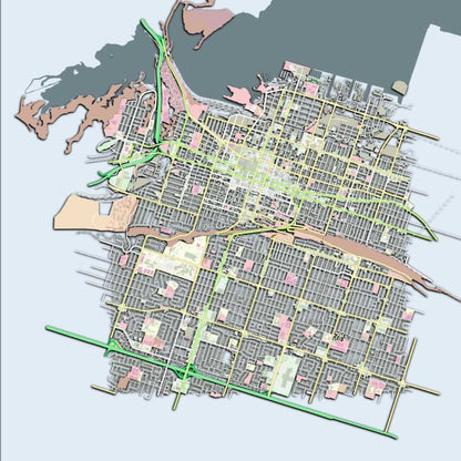 COLOURED ROAD MAP OF HAMILTON, CANADA BY MAPBAKES