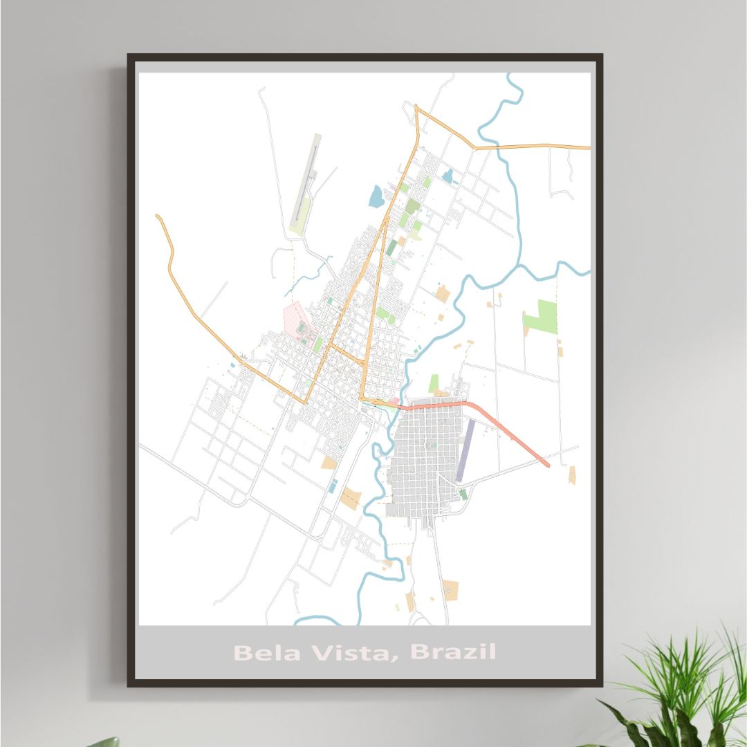 COLOURED ROAD MAP OF BELA VISTA, BRAZIL BY MAPBAKES