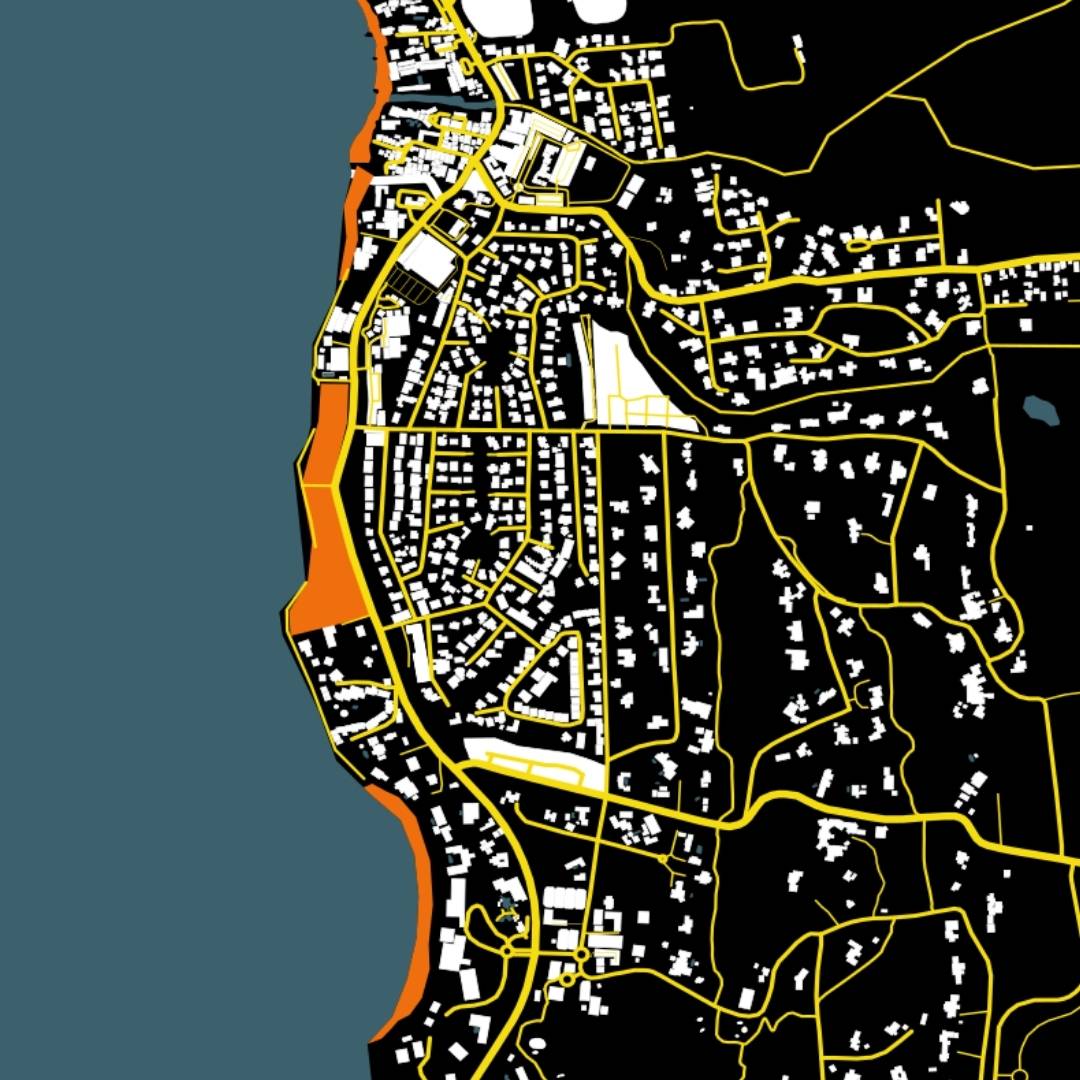 COLOURED ROAD MAP OF HOLETOWN, BARBADOS BY MAPBAKES