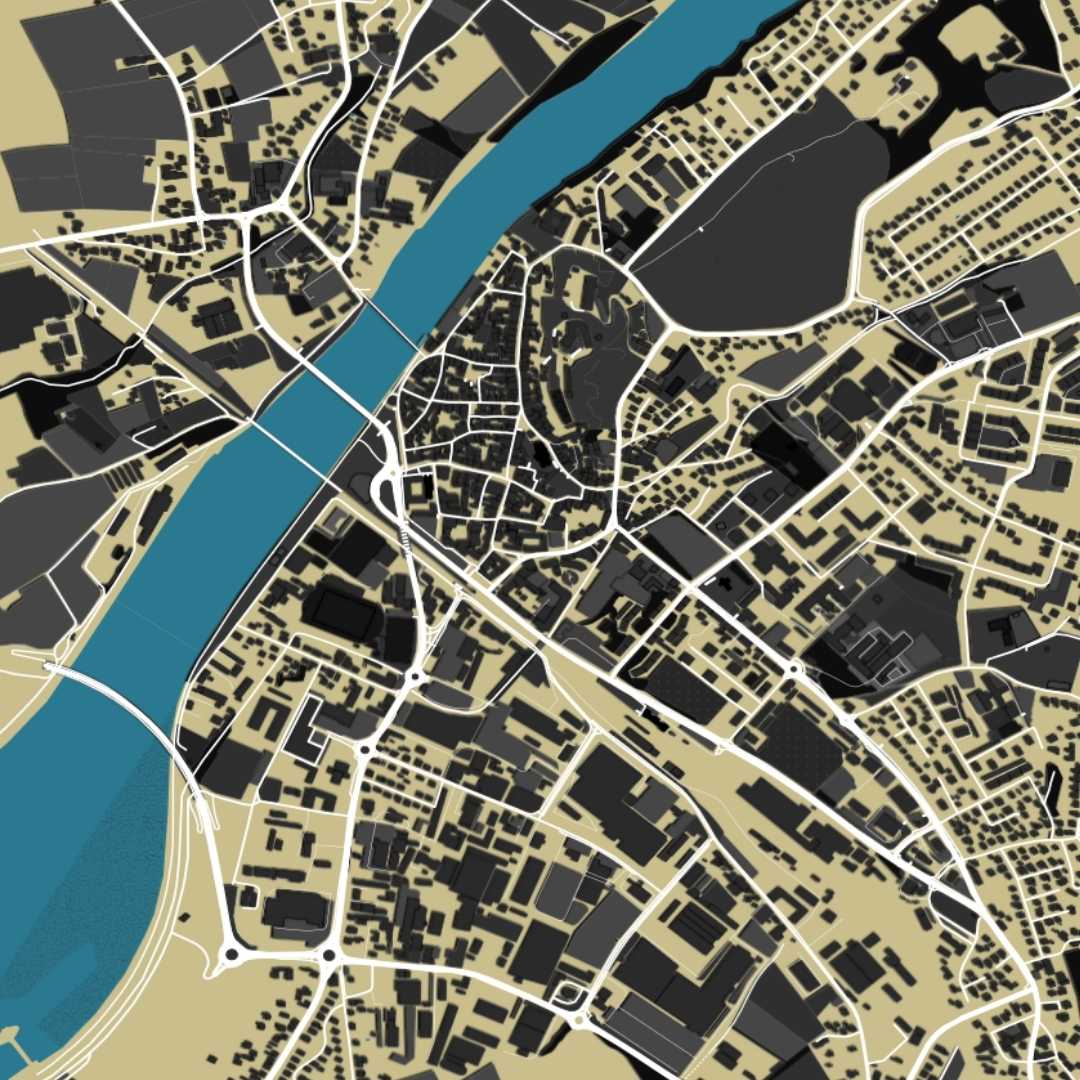 COLOURED ROAD MAP OF PTUJ, SLOVENIA BY MAPBAKES