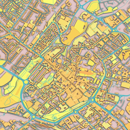 COLOURED ROAD MAP OF CANTERBURY, ENGLAND BY MAPBAKES