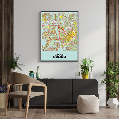 COLOURED ROAD MAP OF LIKASI, CONGO BY MAPBAKES