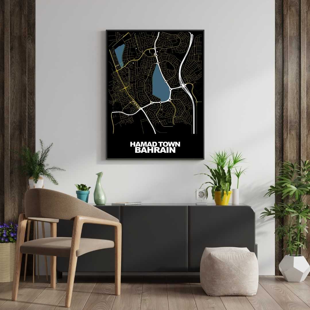 COLOURED ROAD MAP OF HAMAD TOWN, BAHRAIN BY MAPBAKES