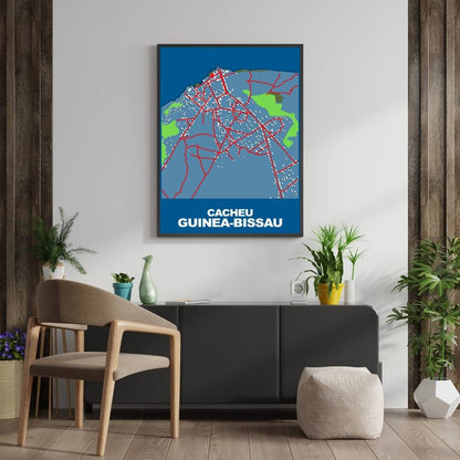 COLOURED ROAD MAP OF CACHEU, GUINEA-BISSAU BY MAPBAKES