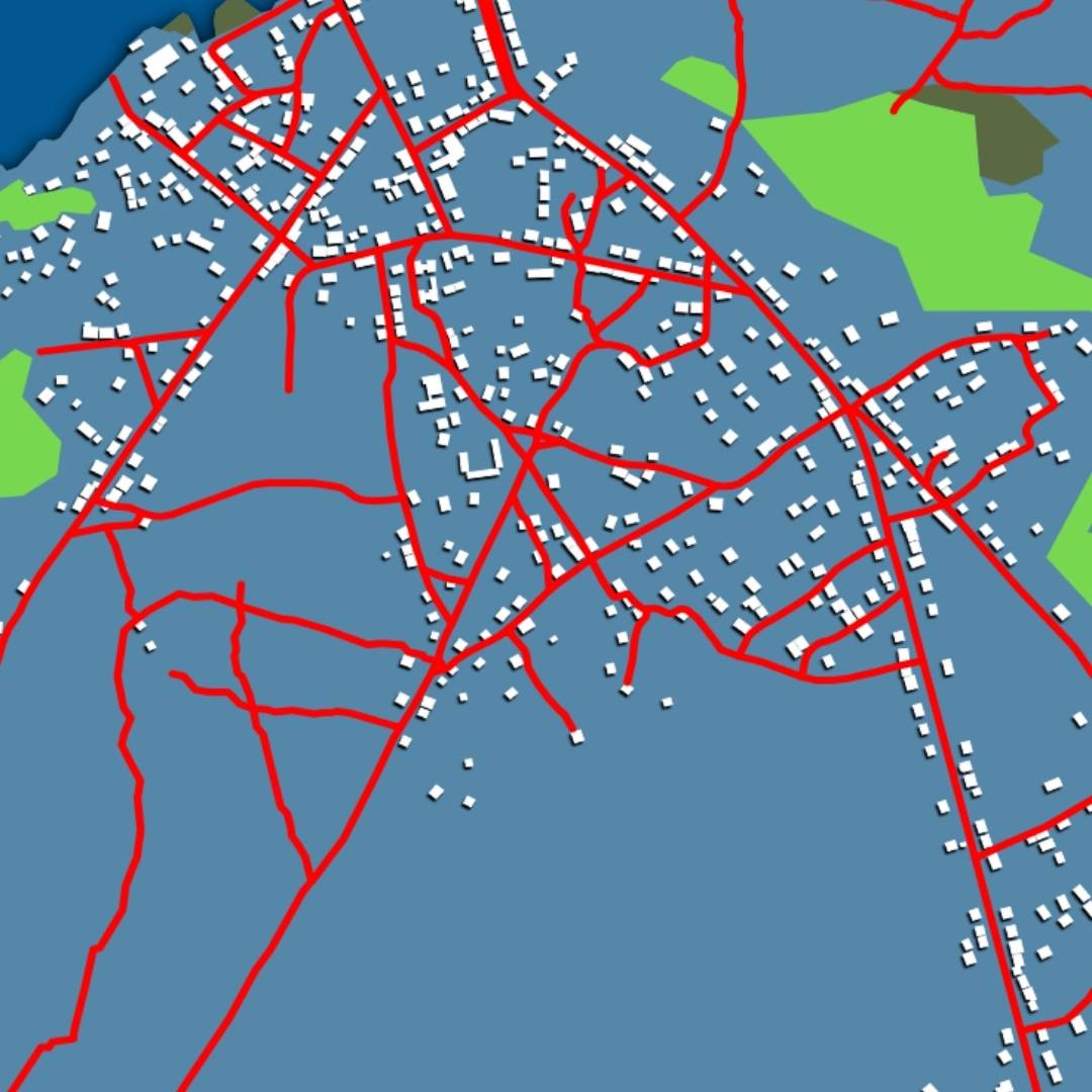 COLOURED ROAD MAP OF CACHEU, GUINEA-BISSAU BY MAPBAKES